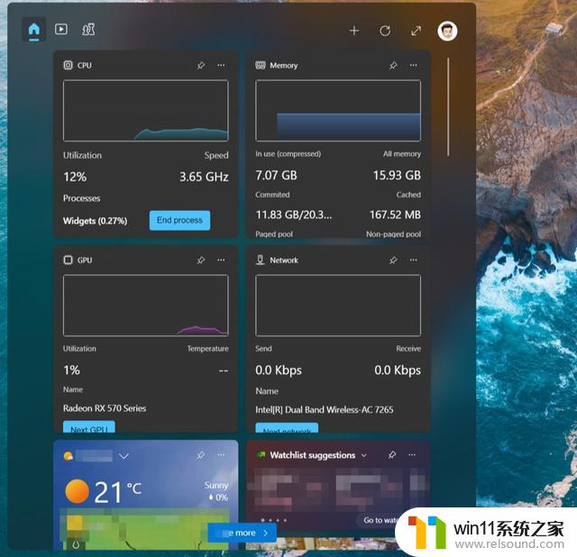 Win11学院：启用全新小部件，监视CPU、GPU、RAM使用率