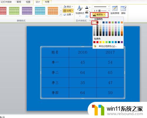 ppt表格边框线怎么设置颜色 如何调整PPT表格边框线的颜色